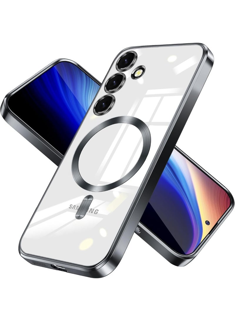 For Samsung Galaxy A16 5G/4G Magnetic Case, Compatible with MagSafe, Built-in Camera Lens Protector, Luxury Plating Soft TPU Clear Shockproof Slim Thin Cover - Black - Image 1